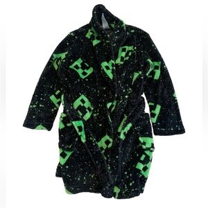 Minecraft Creeper Youth/Kids Plush Robe - Black and Green - Size XS (4/5)